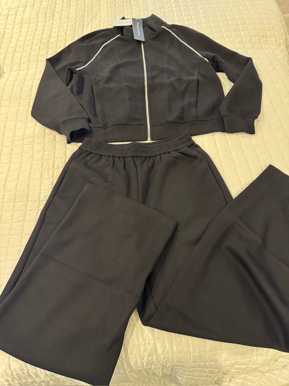 Black Zip-Front Track Jacket & Wide-Leg Joggers Set NWT
